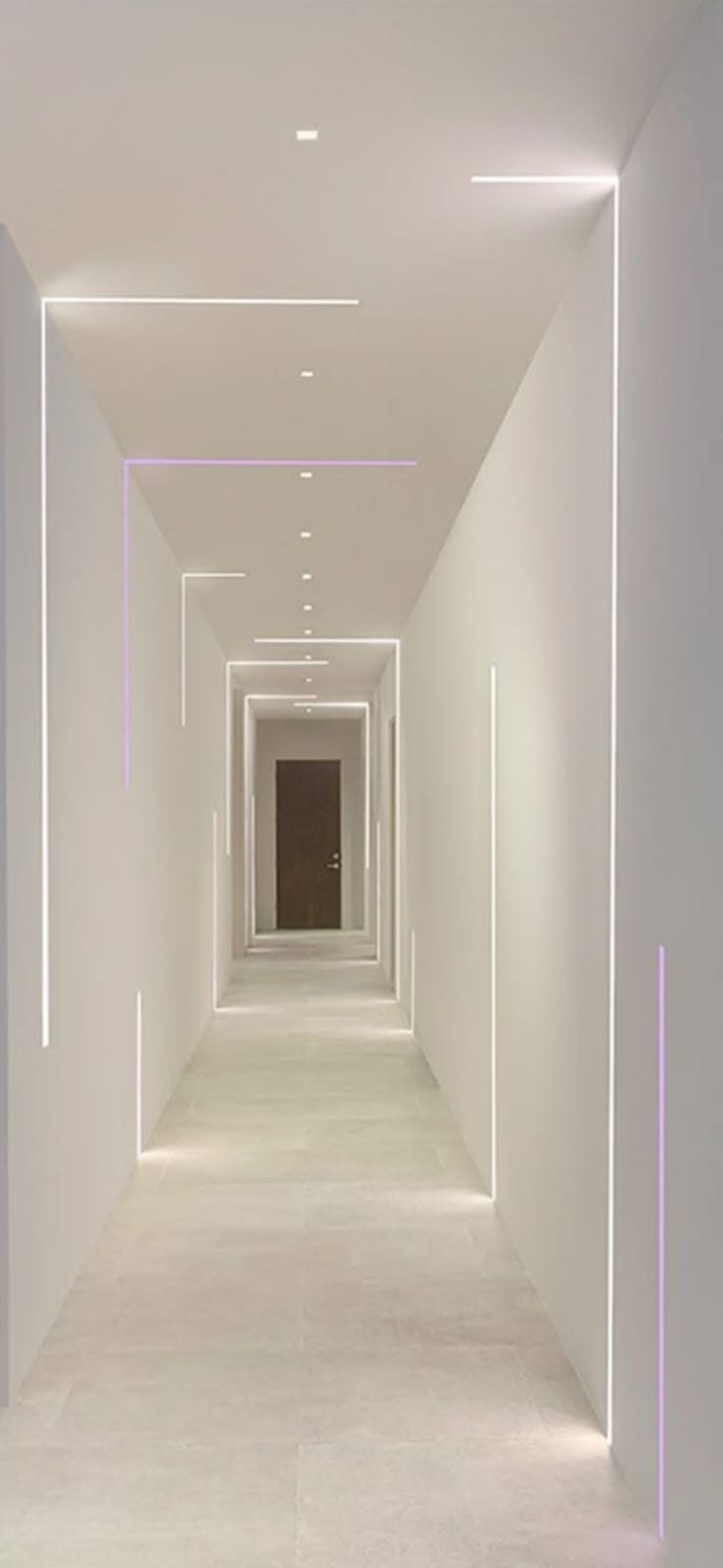 Architectural ceiling detail with warm linear light lines