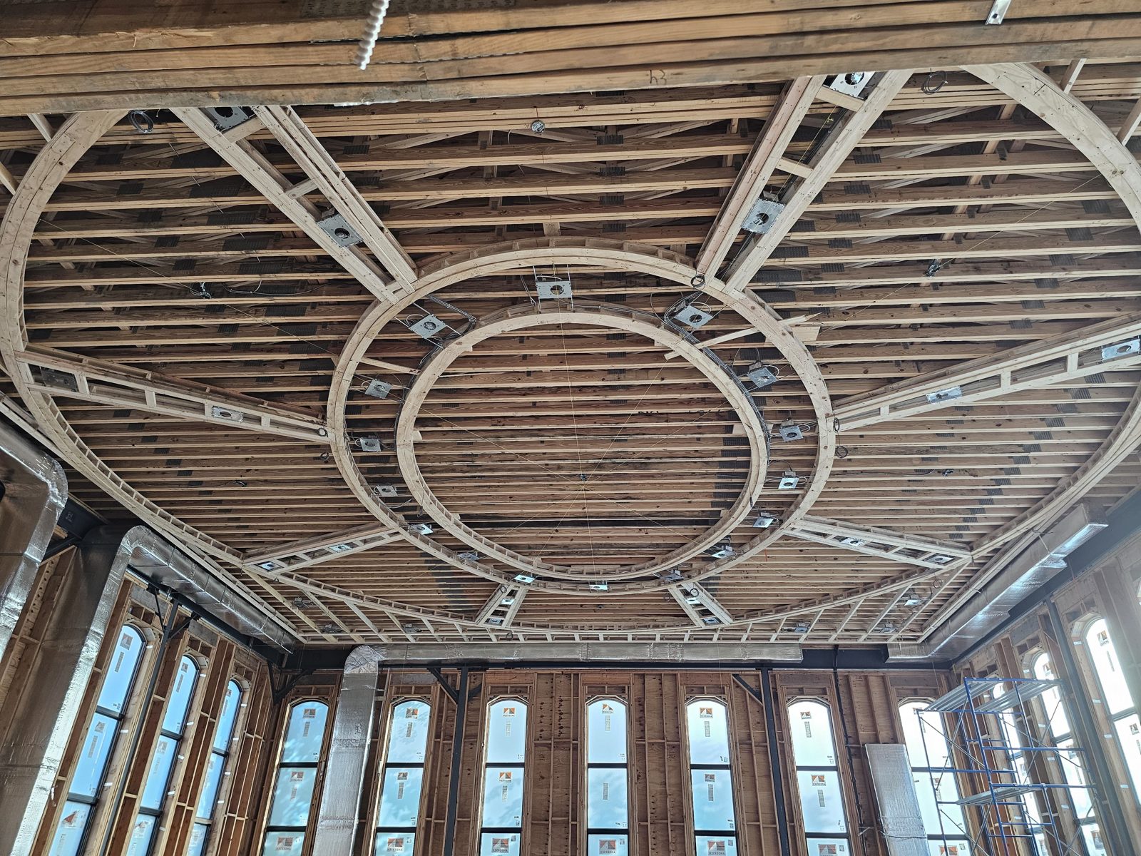 Large domed coffered ceiling outlined with concealed LED lighting