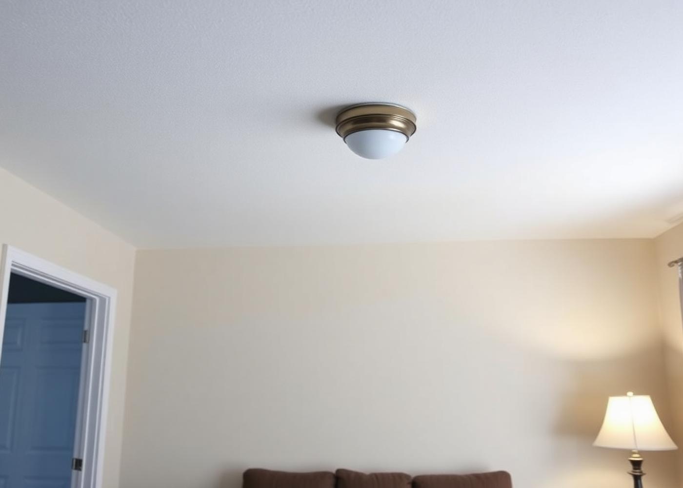Living room before installation with a single dim ceiling fixture